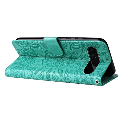 For Google Pixel 9 Pro Embossed Sunflower Leather Phone Case(Green) by buy2fix