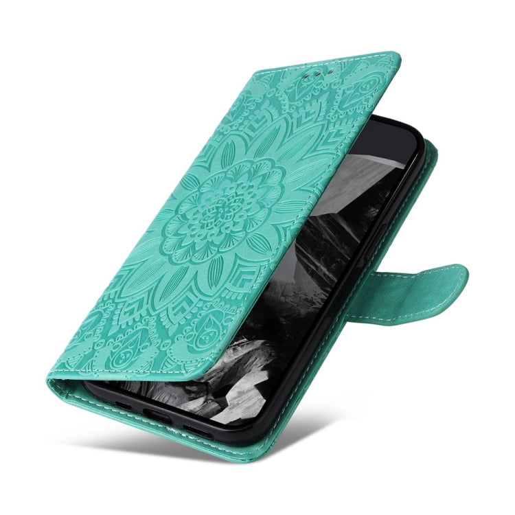 For Google Pixel 9 Pro Embossed Sunflower Leather Phone Case(Green) by buy2fix