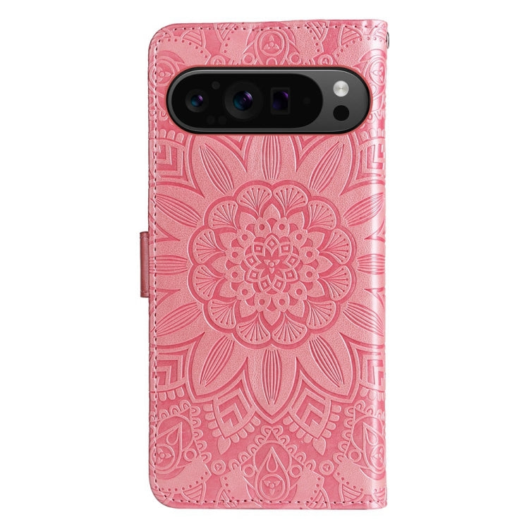 For Google Pixel 9 Pro Embossed Sunflower Leather Phone Case(Rose Gold) by buy2fix