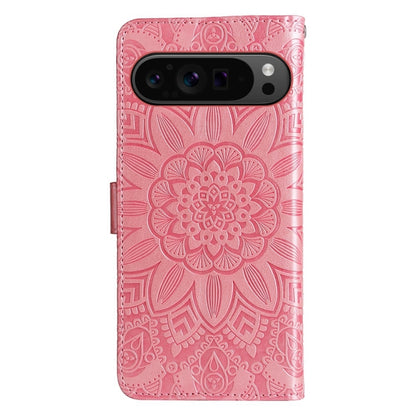For Google Pixel 9 Pro Embossed Sunflower Leather Phone Case(Rose Gold) by buy2fix