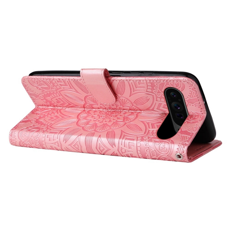 For Google Pixel 9 Pro Embossed Sunflower Leather Phone Case(Rose Gold) by buy2fix