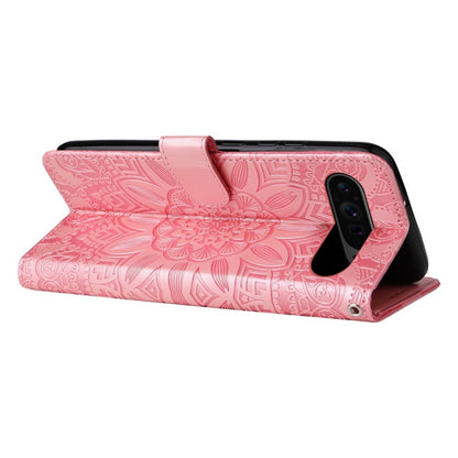 For Google Pixel 9 Pro Embossed Sunflower Leather Phone Case(Rose Gold) by buy2fix