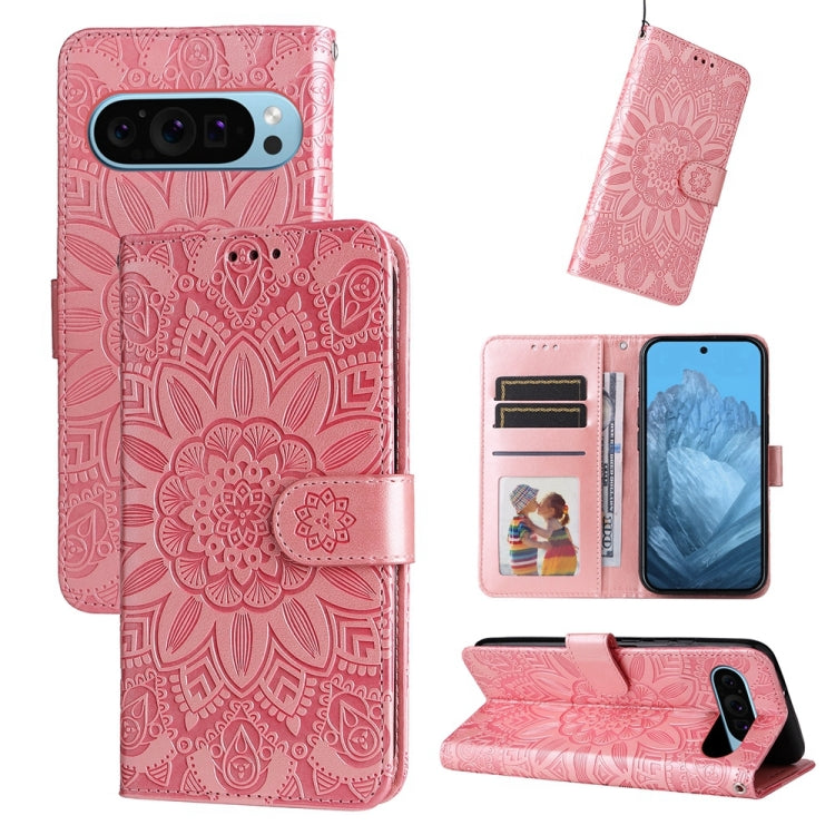 For Google Pixel 9 Embossed Sunflower Leather Phone Case(Rose Gold) by buy2fix