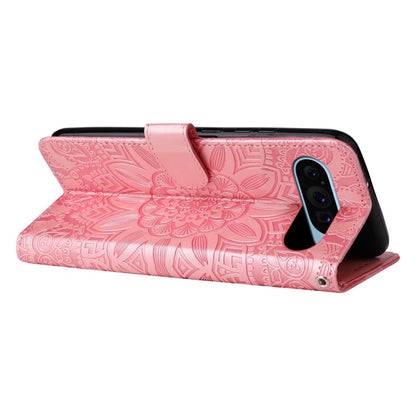 For Google Pixel 9 Embossed Sunflower Leather Phone Case(Rose Gold) by buy2fix