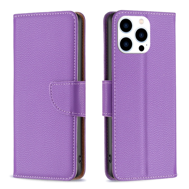 For iPhone 16 Pro Max Litchi Texture Pure Color Flip Leather Phone Case(Purple) by buy2fix