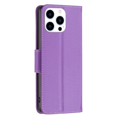 For iPhone 16 Pro Max Litchi Texture Pure Color Flip Leather Phone Case(Purple) by buy2fix