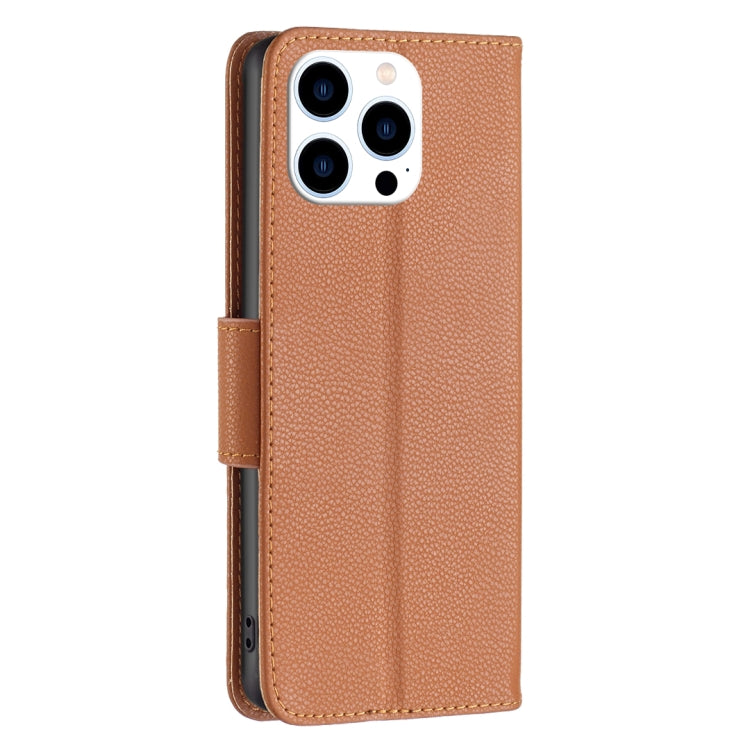 For iPhone 16 Pro Max Litchi Texture Pure Color Flip Leather Phone Case(Brown) by buy2fix