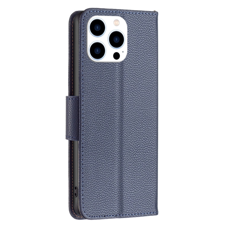 For iPhone 16 Pro Max Litchi Texture Pure Color Flip Leather Phone Case(Blue) by buy2fix