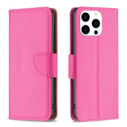 For iPhone 16 Pro Max Litchi Texture Pure Color Flip Leather Phone Case(Rose Red) by buy2fix