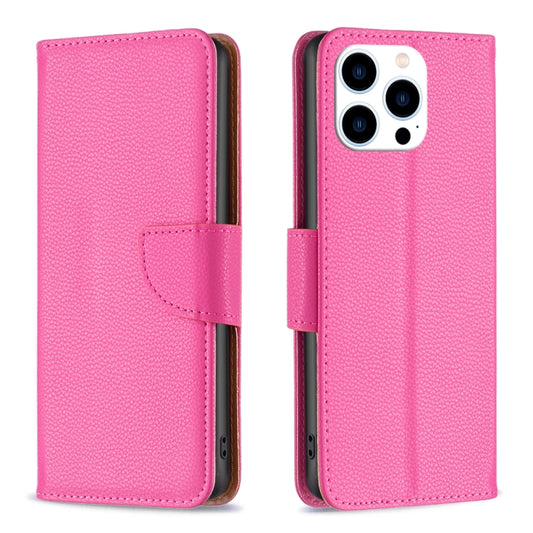 For iPhone 16 Pro Max Litchi Texture Pure Color Flip Leather Phone Case(Rose Red) by buy2fix