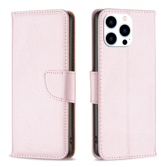 For iPhone 16 Pro Max Litchi Texture Pure Color Flip Leather Phone Case(Rose Gold) by buy2fix