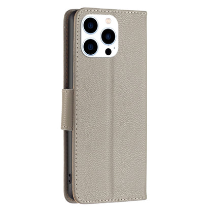For iPhone 16 Pro Litchi Texture Pure Color Flip Leather Phone Case(Grey) by buy2fix