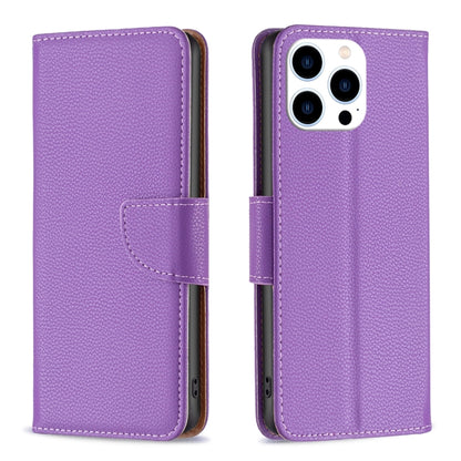 For iPhone 16 Pro Litchi Texture Pure Color Flip Leather Phone Case(Purple) by buy2fix