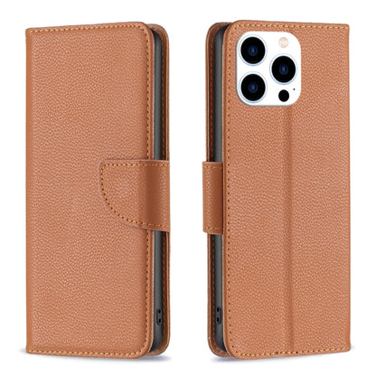 For iPhone 16 Pro Litchi Texture Pure Color Flip Leather Phone Case(Brown) by buy2fix