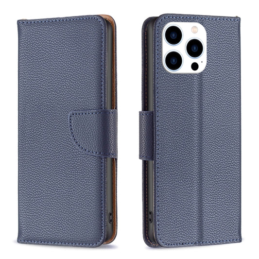 For iPhone 16 Pro Litchi Texture Pure Color Flip Leather Phone Case(Blue) by buy2fix
