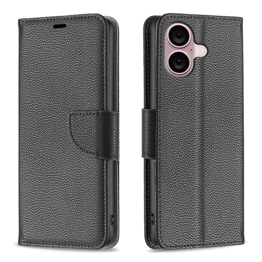 For iPhone 16 Plus Litchi Texture Pure Color Flip Leather Phone Case(Black) - iPhone 16 Plus Cases by buy2fix | Online Shopping UK | buy2fix