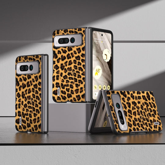 For Google Pixel Fold ABEEL Black Edge Leopard Phone Case(Golden)
