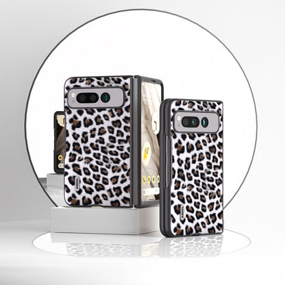For Google Pixel Fold ABEEL Black Edge Leopard Phone Case(Silver) by buy2fix