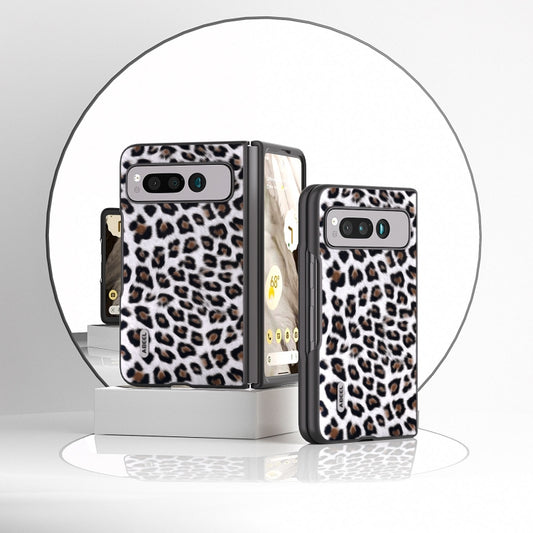 For Google Pixel Fold ABEEL Black Edge Leopard Phone Case(Silver) by buy2fix