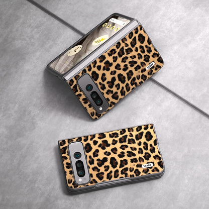 For Google Pixel Fold ABEEL Black Edge Leopard Phone Case(Champagne Gold) by buy2fix