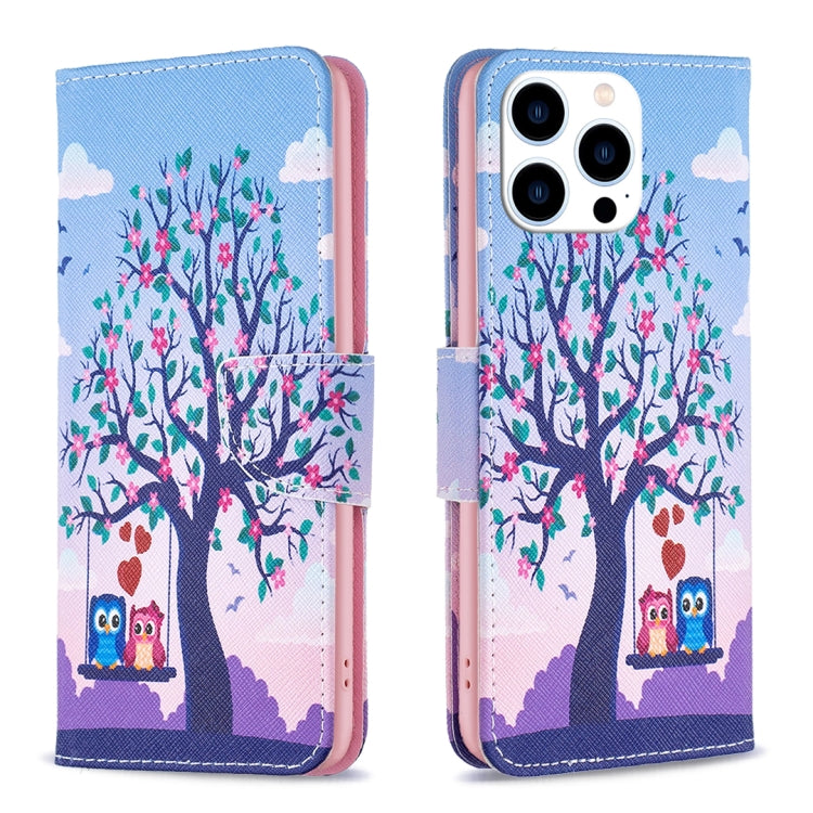 For iPhone 16 Pro Max Colored Drawing Pattern Flip Leather Phone Case(Owl) by buy2fix