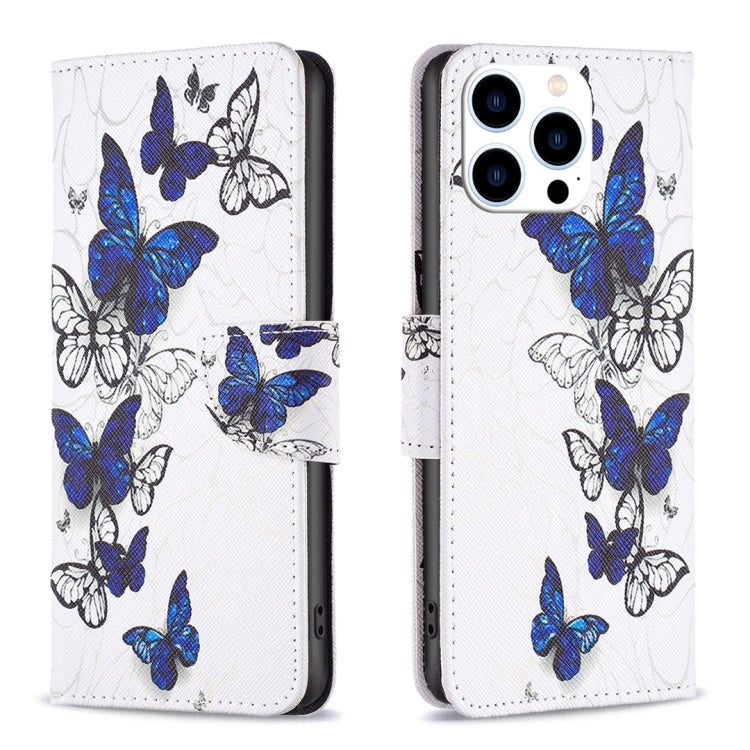 For iPhone 16 Pro Max Colored Drawing Pattern Flip Leather Phone Case(Butterflies) by buy2fix