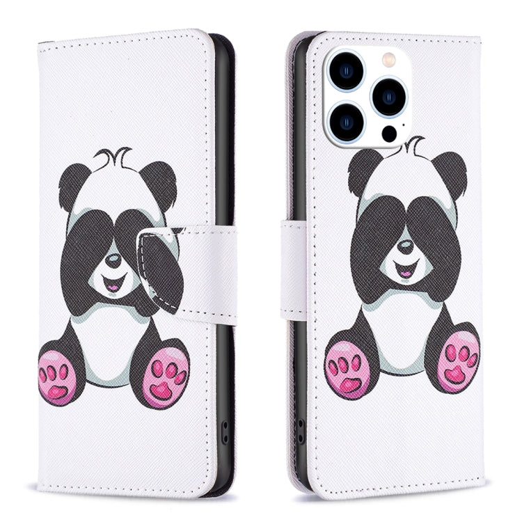 For iPhone 16 Pro Max Colored Drawing Pattern Flip Leather Phone Case(Panda) by buy2fix