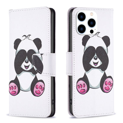 For iPhone 16 Pro Max Colored Drawing Pattern Flip Leather Phone Case(Panda) by buy2fix