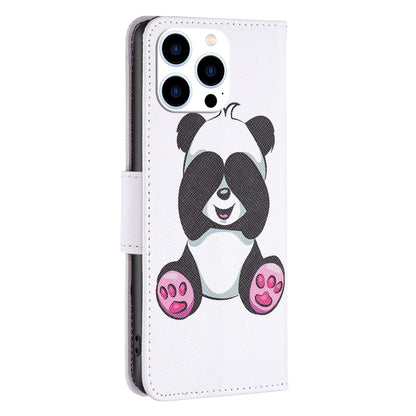 For iPhone 16 Pro Max Colored Drawing Pattern Flip Leather Phone Case(Panda) by buy2fix