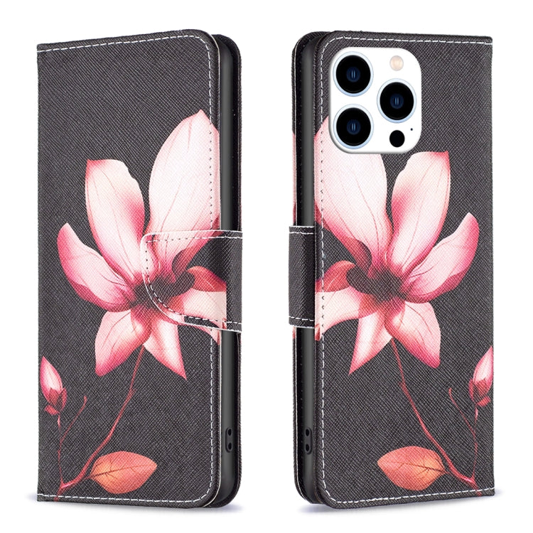 For iPhone 16 Pro Max Colored Drawing Pattern Flip Leather Phone Case(Lotus) by buy2fix