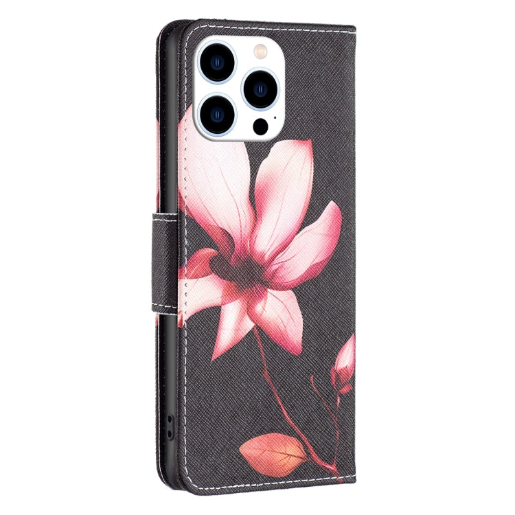 For iPhone 16 Pro Max Colored Drawing Pattern Flip Leather Phone Case(Lotus) by buy2fix