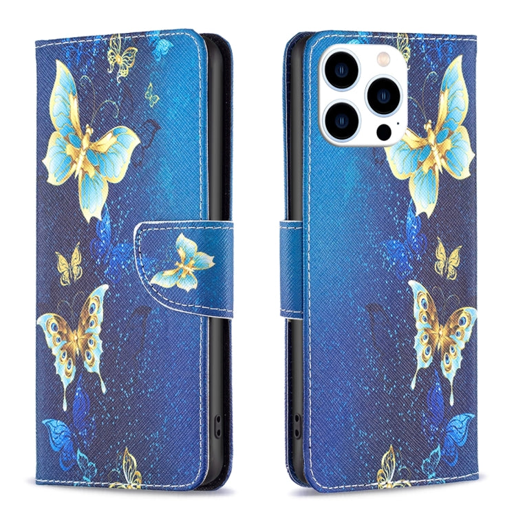 For iPhone 16 Pro Max Colored Drawing Pattern Flip Leather Phone Case(Gold Butterfly) by buy2fix