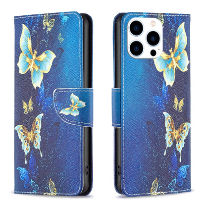 For iPhone 16 Pro Max Colored Drawing Pattern Flip Leather Phone Case(Gold Butterfly) by buy2fix
