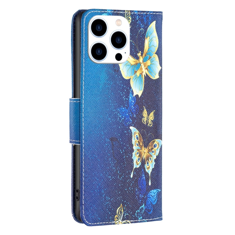 For iPhone 16 Pro Max Colored Drawing Pattern Flip Leather Phone Case(Gold Butterfly) by buy2fix