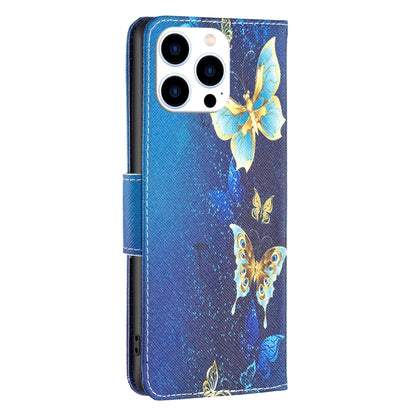 For iPhone 16 Pro Max Colored Drawing Pattern Flip Leather Phone Case(Gold Butterfly) by buy2fix
