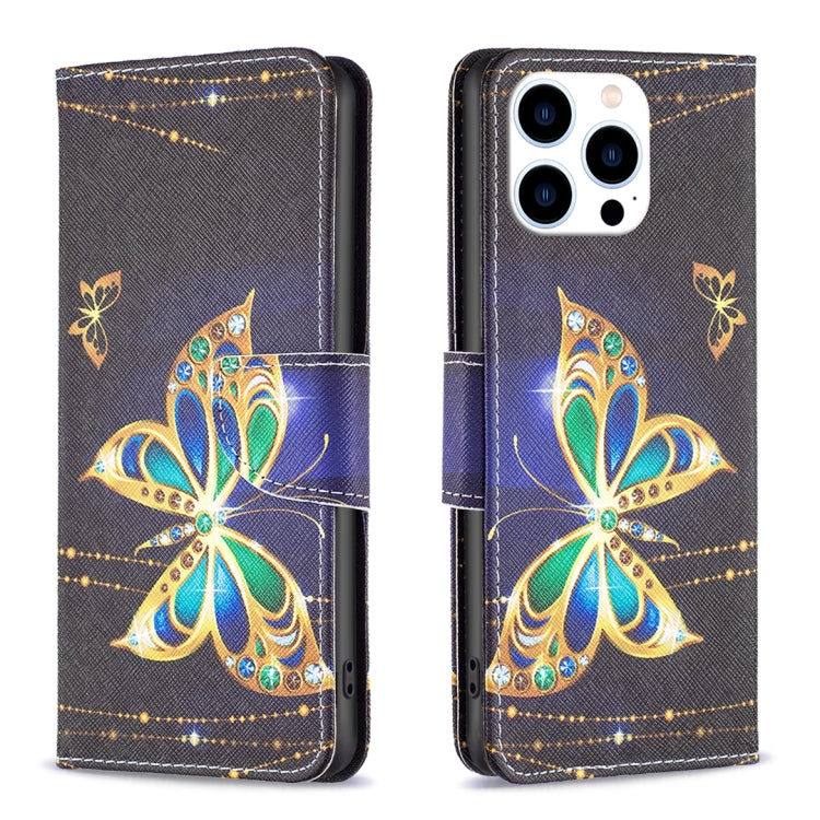 For iPhone 16 Pro Max Colored Drawing Pattern Flip Leather Phone Case(Big Butterfly) by buy2fix