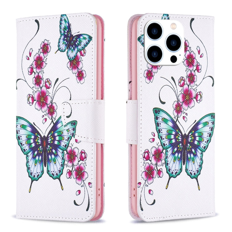 For iPhone 16 Pro Max Colored Drawing Pattern Flip Leather Phone Case(Flowers Butterfly) by buy2fix