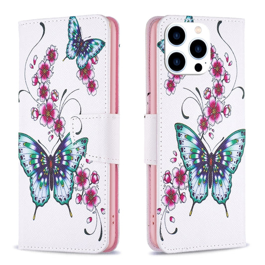 For iPhone 16 Pro Max Colored Drawing Pattern Flip Leather Phone Case(Flowers Butterfly) by buy2fix