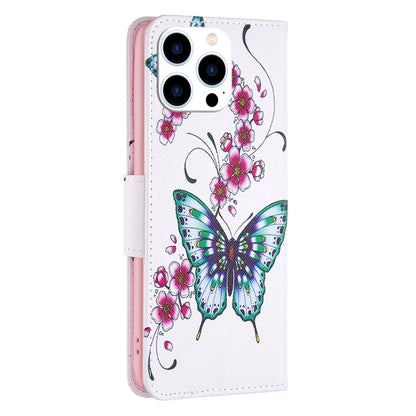 For iPhone 16 Pro Max Colored Drawing Pattern Flip Leather Phone Case(Flowers Butterfly) by buy2fix