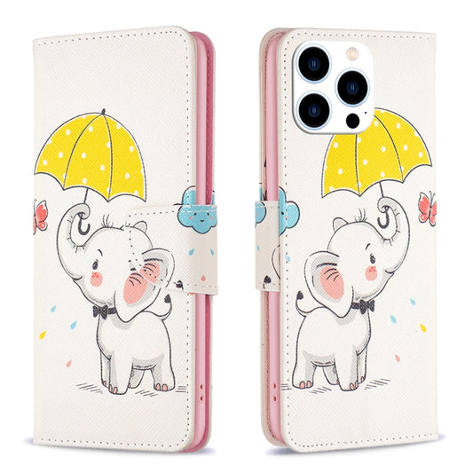 For iPhone 16 Pro Max Colored Drawing Pattern Flip Leather Phone Case(Umbrella Elephant) by buy2fix