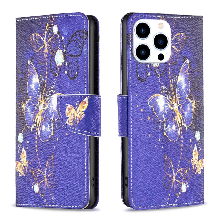 For iPhone 16 Pro Max Colored Drawing Pattern Flip Leather Phone Case(Purple Butterfly) by buy2fix