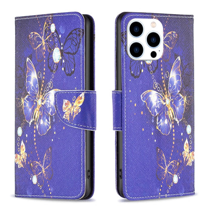 For iPhone 16 Pro Max Colored Drawing Pattern Flip Leather Phone Case(Purple Butterfly) by buy2fix