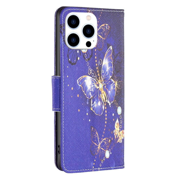 For iPhone 16 Pro Max Colored Drawing Pattern Flip Leather Phone Case(Purple Butterfly) by buy2fix