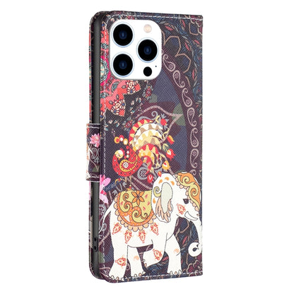 For iPhone 16 Pro Max Colored Drawing Pattern Flip Leather Phone Case(Flowers Elephant) by buy2fix