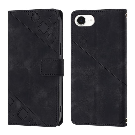For iPhone SE 2024 Skin-feel Embossed Leather Phone Case(Black) by buy2fix