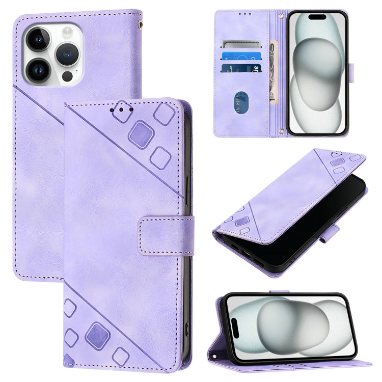 For iPhone 16 Pro Max Skin-feel Embossed Leather Phone Case(Light Purple) by buy2fix