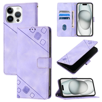 For iPhone 16 Pro Max Skin-feel Embossed Leather Phone Case(Light Purple) by buy2fix