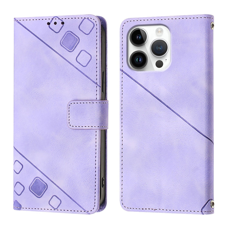 For iPhone 16 Pro Max Skin-feel Embossed Leather Phone Case(Light Purple) by buy2fix