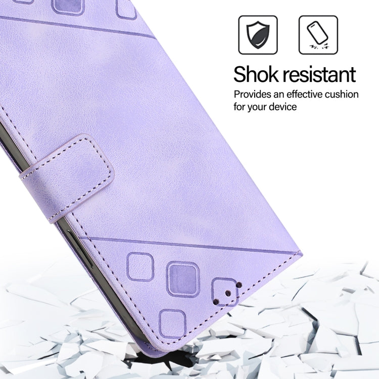 For iPhone 16 Pro Max Skin-feel Embossed Leather Phone Case(Light Purple) by buy2fix