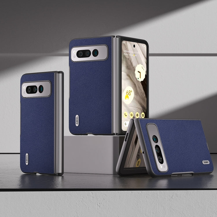 For Google Pixel Fold ABEEL Black Edge Genuine Leather Mino Phone Case(Royal Blue) by buy2fix